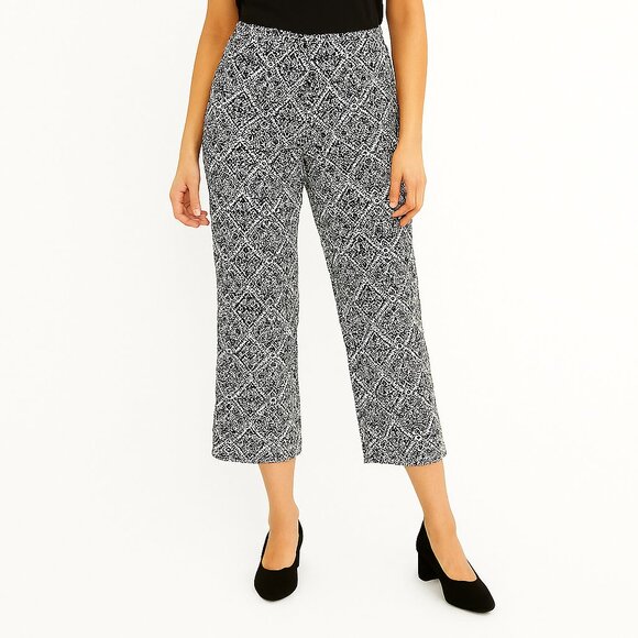 LOFT Ann Taylor Marissa Riviera Black/ White Pattern Cropped Pants Size 10 - Picture 2 of 6